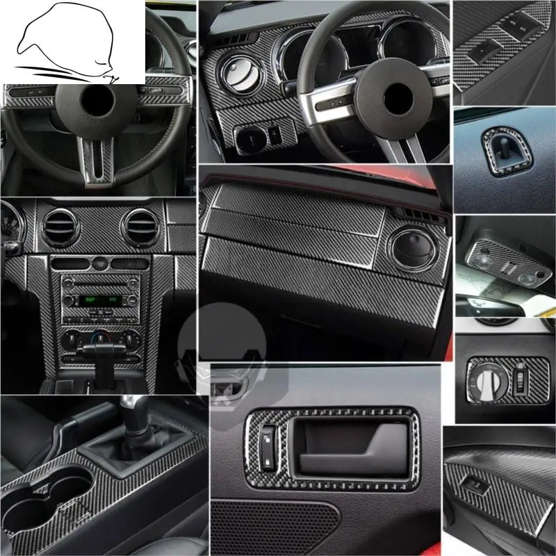 

Для Ford Mustang GT 2005 2006 2007 2008 2009 S197 мягкие наклейки из углеродного волокна для интерьера автомобиля, отделка крышки, стикеры, аксессуары, черный