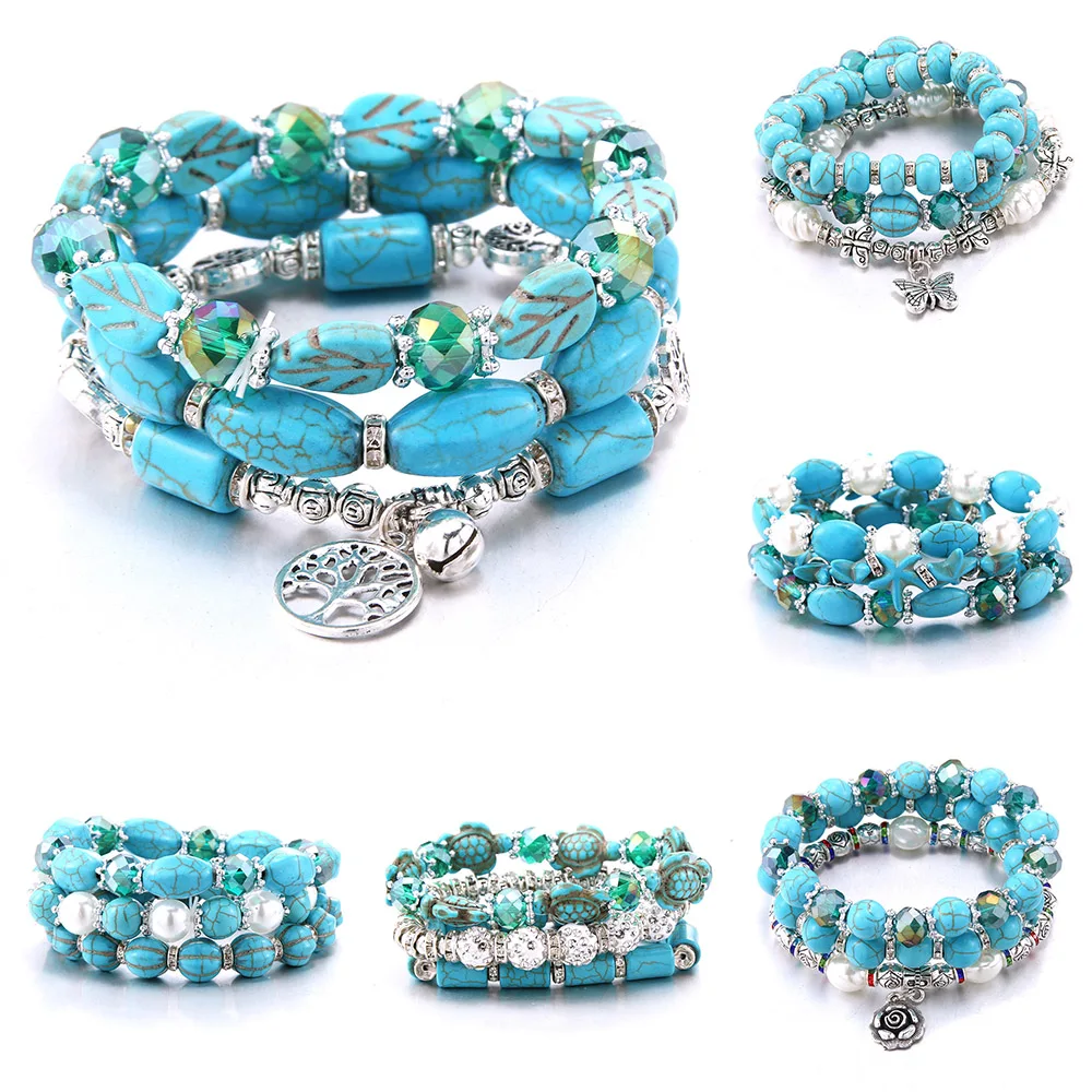 

New Blue Classic Men's Natural Stone Elastic Beaded Bracelet Women's Butterfly Pearl Charm Bracelet Fashion Jewelry Party Gift