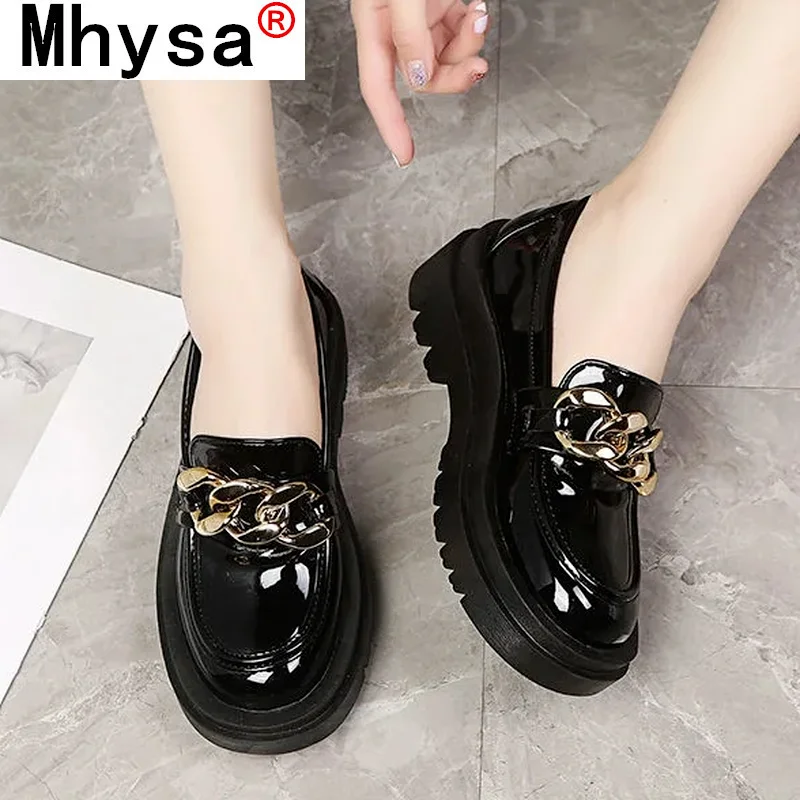 

Women Flats Shoes for Woman 2021 New Platform Shoes Fashion PU Leather Loafers Vintage Soft Slip on Round Head Casual Shoes