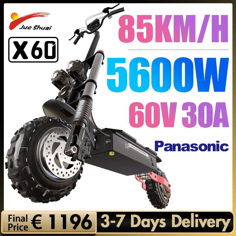 

EU STOCK 60V 30A Panasonic Battery Electric Scooter with Seat 85KM/H Max Speed E Scooter 5600W Dual Motor Patinete Élétrico