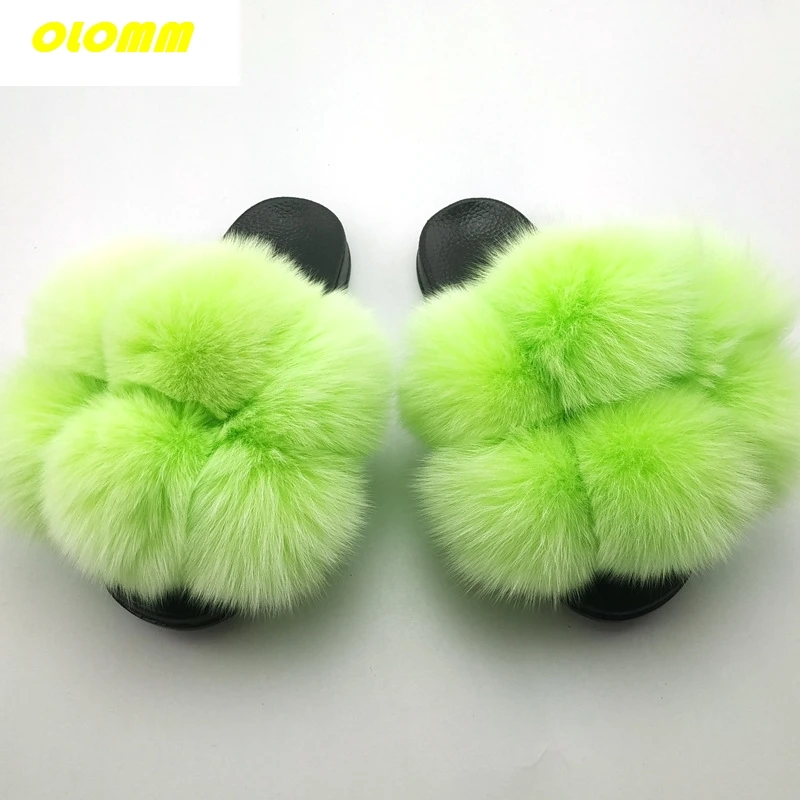

2020 Real Fox Fur Slides Wholesale Furry Sliders Women Ladies Fur Slippers hand mada amazing Quality