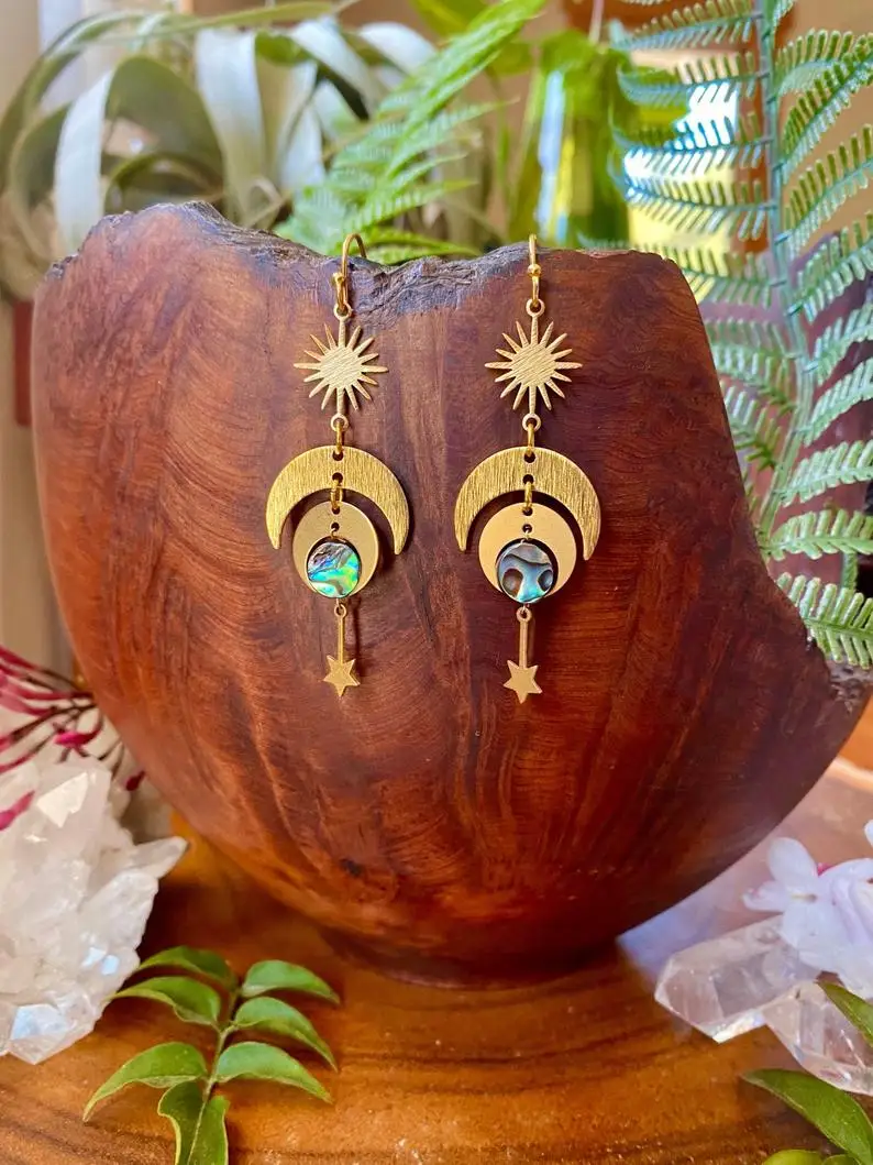 

Celestial Abalone Earrings, Hypoallergenic, Aesthetic Jewelry