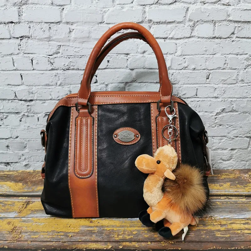Black And Camel Новая модная женская сумка из натуральной кожи, Большая вместительная сумка через плечо, роскошные дизайнерские сумки через плечо, женские сумки - Цвет: Black And Camel
