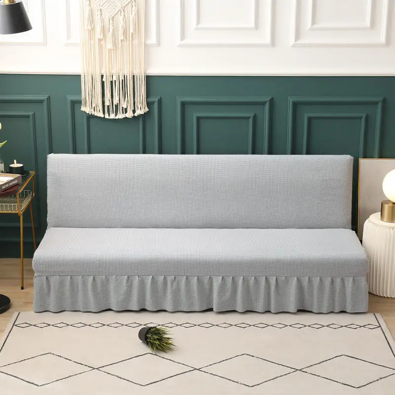 

1Pc Sofa Bed Cover No Armrest Gray Color Coral Fleece Folding Sofa Bed Cover With Skirt Elastic Capa De Sofa Sofa Seat Slipcover