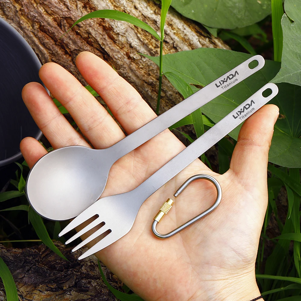 

Lixada Camping Lightweight Titanium Dinner Fork and Spoon Flatware Cutlery Set for Home Backpacking Picnic Hiking Accessories