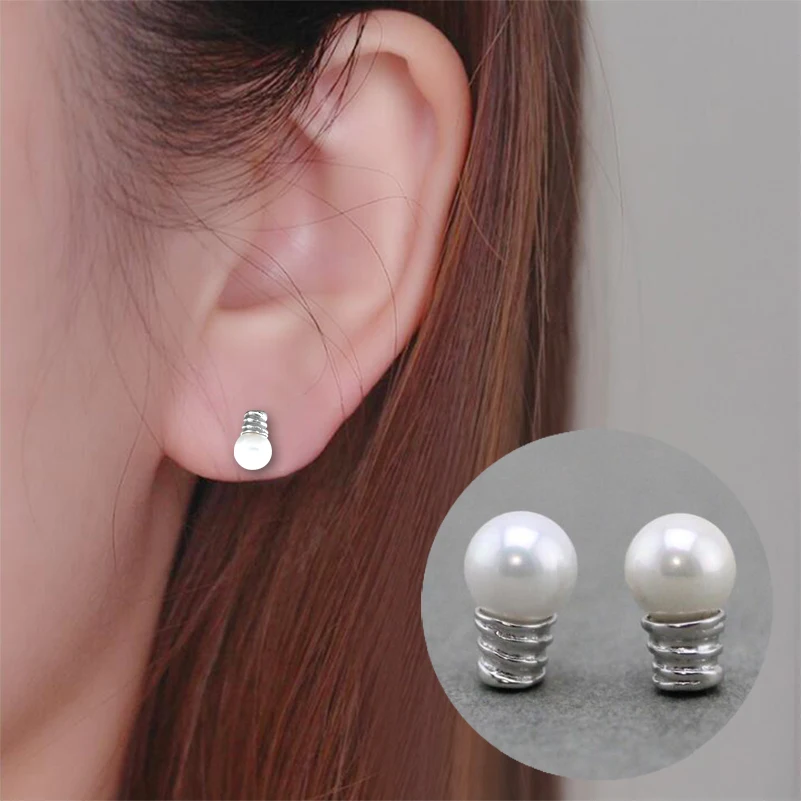 

Jisensp Unique Design Exquisite Texture Bulb 925 Sterling Silver Earrings Pearl Stud Earrings for Women Girl Fashion Jewelry