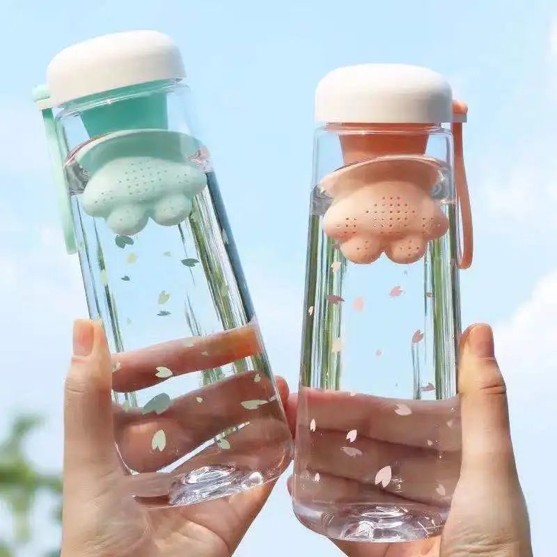 

Transparent Plastic water Bottle 550ml Sports Brown Cat scratch Tea every Bottle Space Cup Drinkware Cute Student Girl Gift Cup
