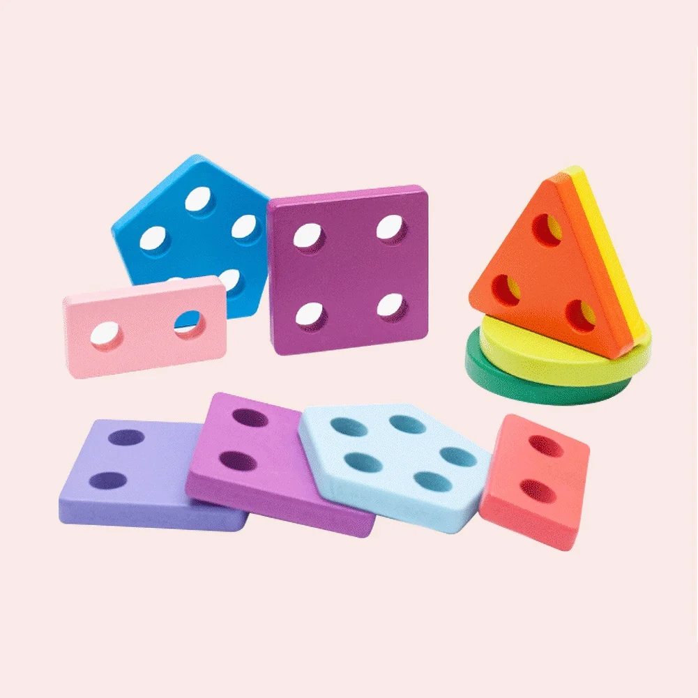 

Kids Geometric Building Blocks Column Stack Game Shape Matching Board Puzzle Toy