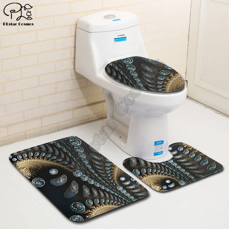 

Psychedelic swirl pattern 3D printed Bathroom Pedestal Rug Lid Toilet Cover Bath Mat Set drop shipping style-3
