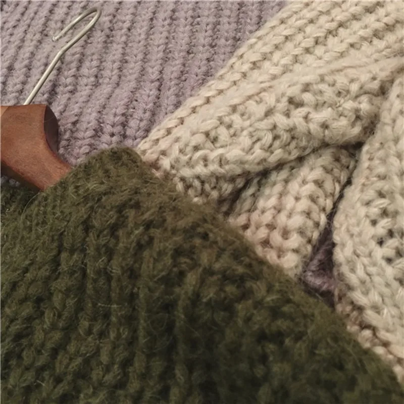 

Vintage Autumn Winter Knitted Sweaters For Women Pullover Femme Oversize Loose Long Sleeve Solid Color Long Warm Sweater Jumper