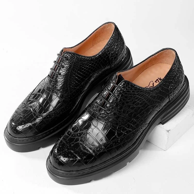 casual luxury high quality dress designer italian shoes for men formal fashion crocodile leather business carved breathable free global shipping