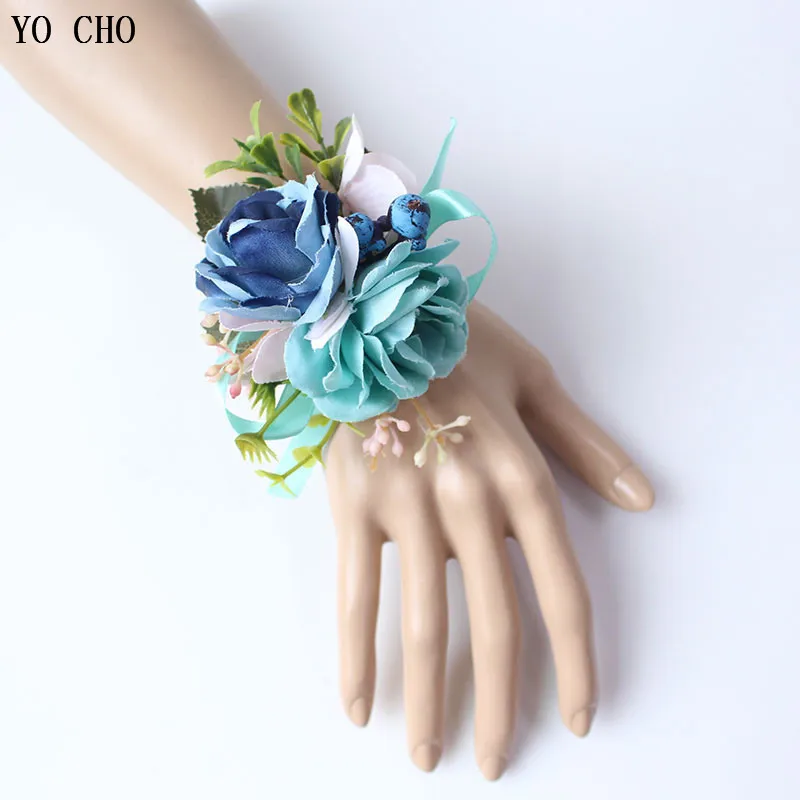 Йо Чо искусственный цветок для свадьбы жениха бутоньерка Buttonhole белый синий шелк цветы браслет из цветов подружки невесты Свадьба булавка
