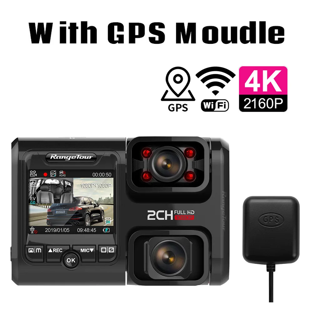 With GPS Moudle Автомобильный видеорегистратор с двумя объективами, 4 K, 2160 P, сенсор sony, wifi, gps, регистратор, 2 камеры, видеорегистратор, ночное видение, 170 градусов, видеокамера D30H - Название цвета: With GPS Moudle
