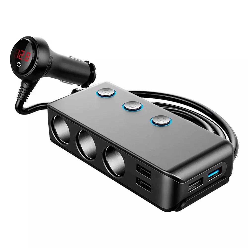 

Разветвитель автомобильного прикуривателя QC3.0 Быстрая зарядка 3 usb-порта зарядное устройство для телефона 3 гнезда для дыма светодиодный ак...