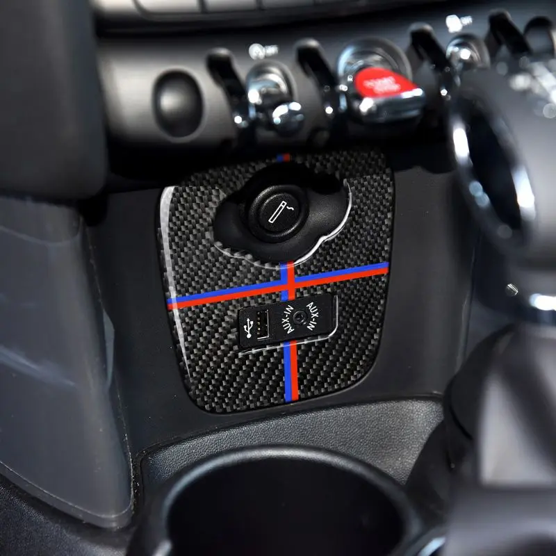 

for Mini Cooper JCW F55 F56 Accessories Car Interior Carbon Fiber Cigarette Lighter USB AUX Panel Console Cover Sticker