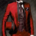 ANNIEBRITNEY2019 модные красные атласные мужские костюмы, итальянские облегающие смокинги, 3 предмета, нежный костюм, Блейзер, брюки, жилет, комплект