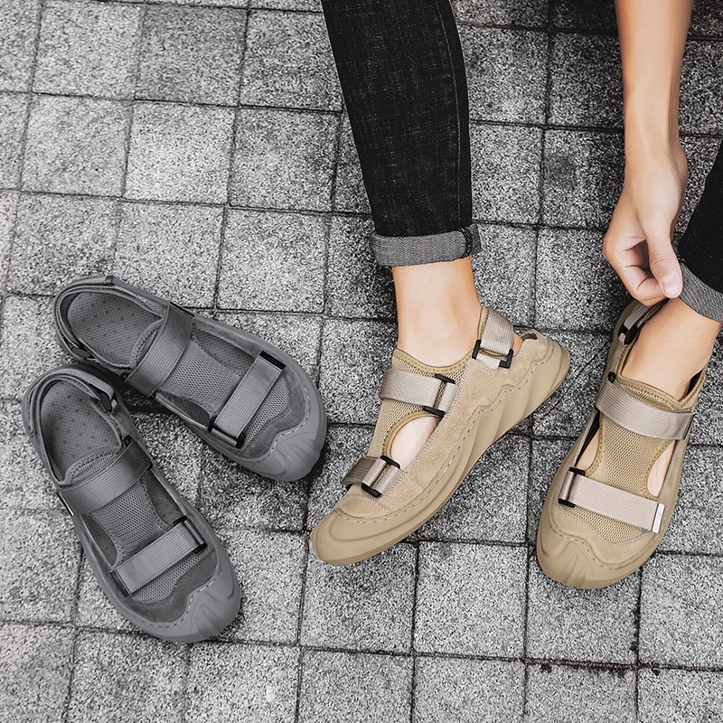 Мужские летние дышащие сандалии повседневная обувь ретро универсальные слипоны