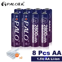 palo 1 5v aa rechargeable li ion battery 2800mwh constant voltage 1 5v lithium battery with led light for camera flashlight toys