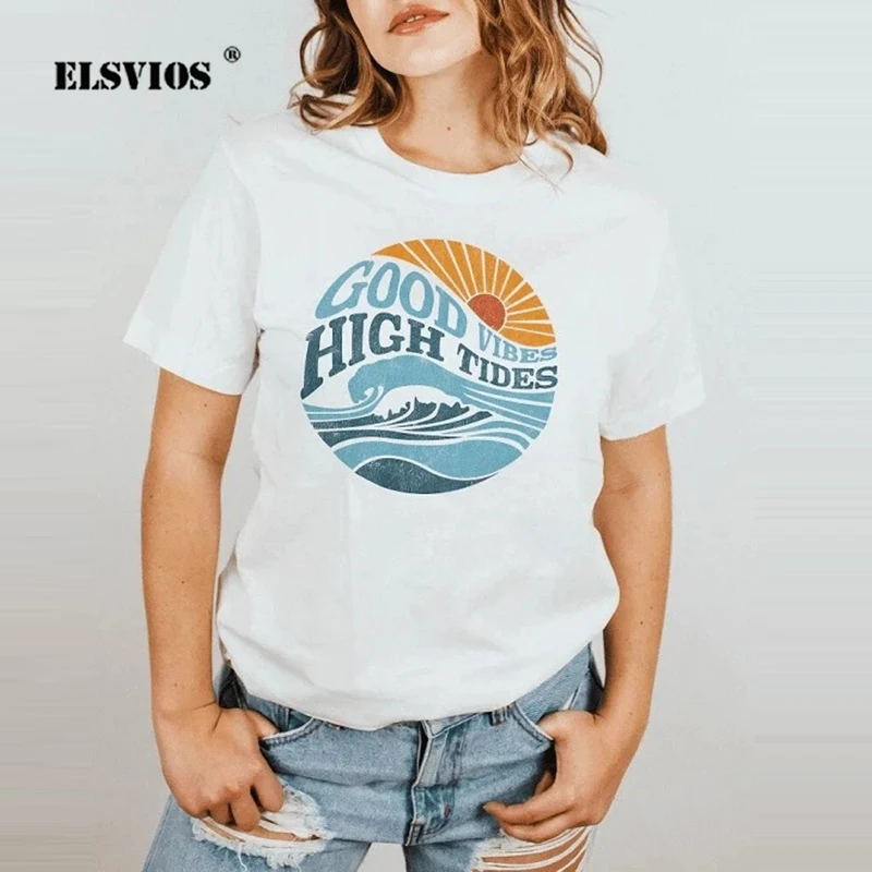 

Защита от солнца радужной расцветки с круглым вырезом, женская летняя модная повседневная футболка с коротким рукавом, футболка с принтом и...