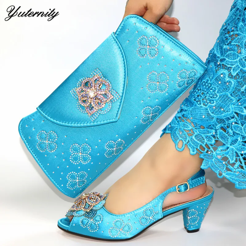 

2020 European Style Full Stone Handmade Shoes And Bag To Match Set Fashion Nice Pumps Shoes And Bag Set For Wedding