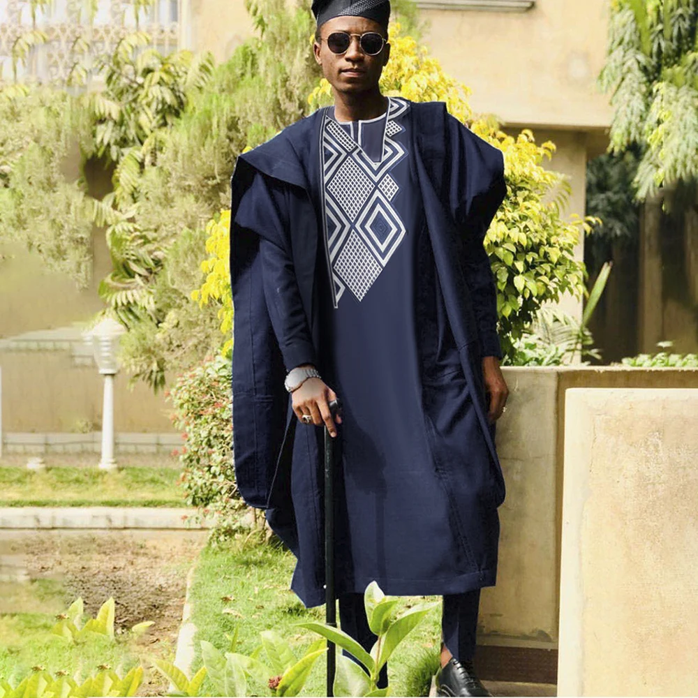 

H & D, Африканский мужской костюм из 3 предметов с вышивкой Дашики размера плюс, рубашка и штаны, мужские вечерние костюмы