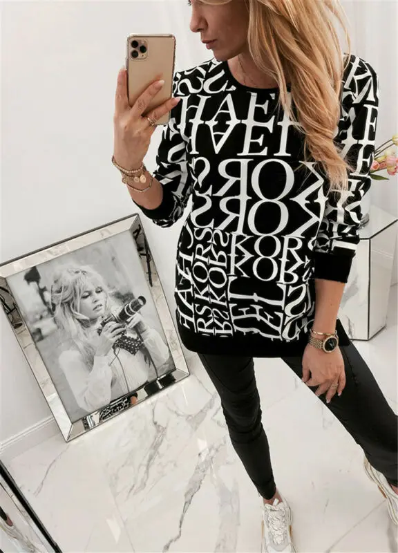

Women's Long Sleeve Letter Print Casual Sweater Sweatshirt Loose Pullover Casual Tops