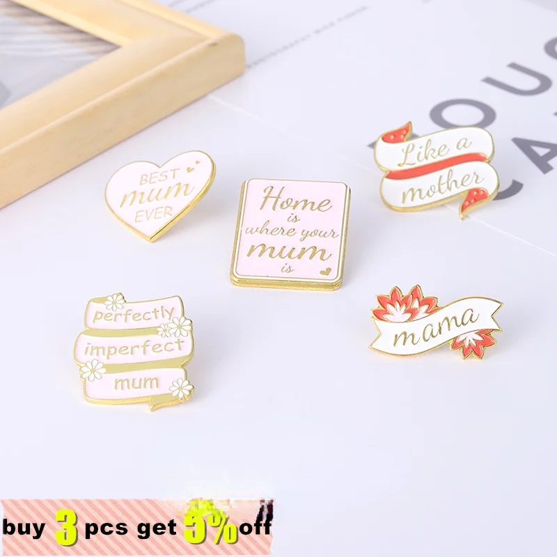 Best Mom Enamel Pin Pink Heart Lapel Badge Red Flower Banner Brooches Metal Badges Mother's Jewelry Birthday Gifts Wholesale | Украшения