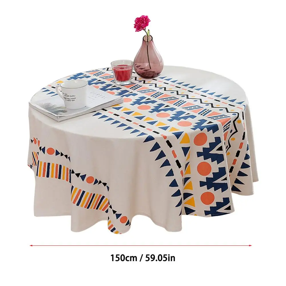 

Ethnic Style Bohemian Cotton and Linen Black and White Printing Round Living Room Fabric Decoration