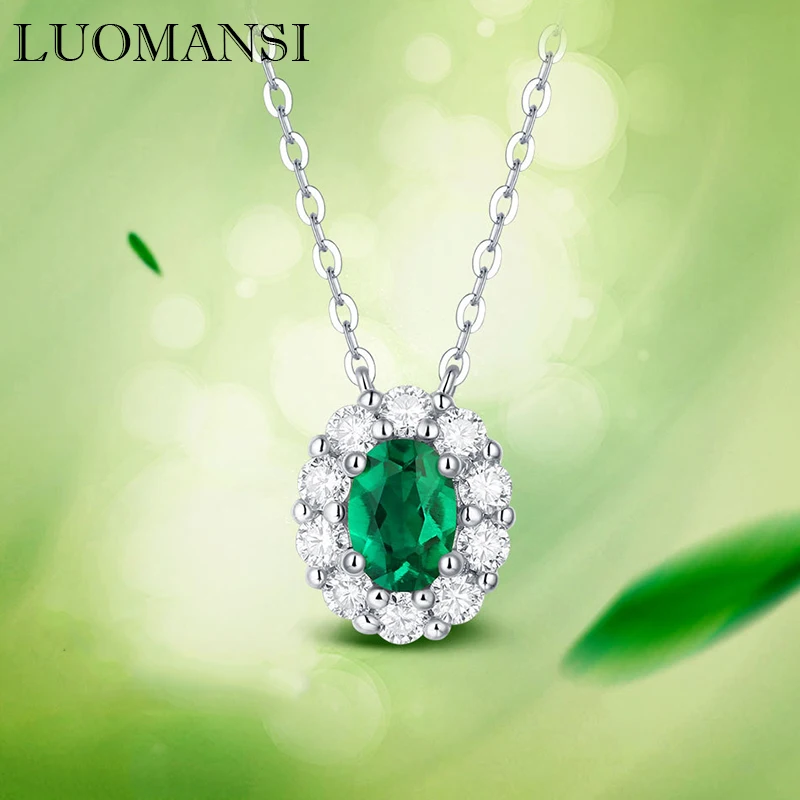 

Luomansi 1.5CT Emerald Silver Necklace For Woman S925 Fine Jewelry Wedding Party Woman Birthday Gift