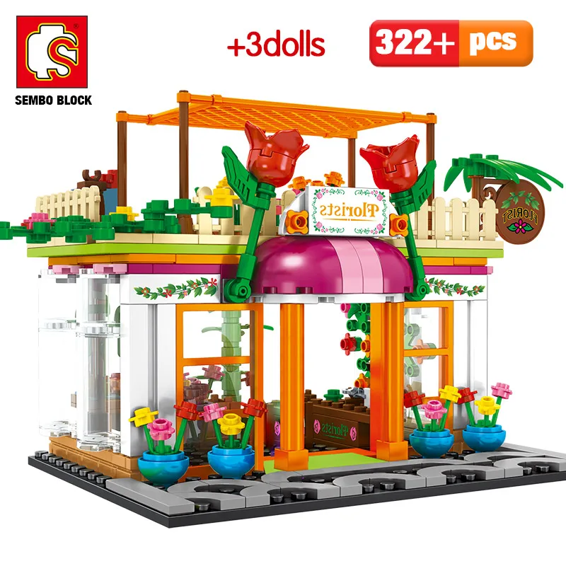 

SEMBO City Street View Building Blocks Architecture House Food Shop Retail Store Cafe Restaurant KTV Bricks Kids Toy