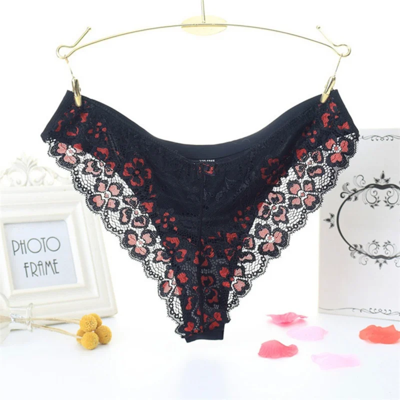 Woman Panties Sexy Floral Lace Transparent G-String Lingerie Ladies Low-Rise Ice Silk Seamless Briefs | Женская одежда