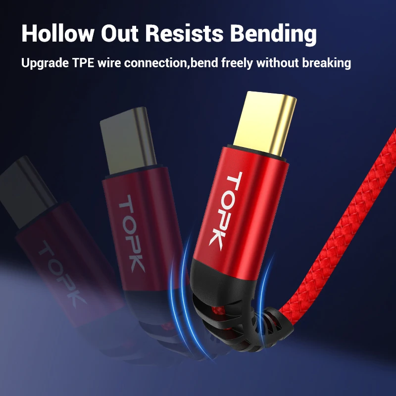 TOPK AP42 60 Вт PD usb type C кабель для USB-C кабель для быстрой зарядки для samsung Xiaomi huawei мобильный телефон USBC Кабель зарядного устройства