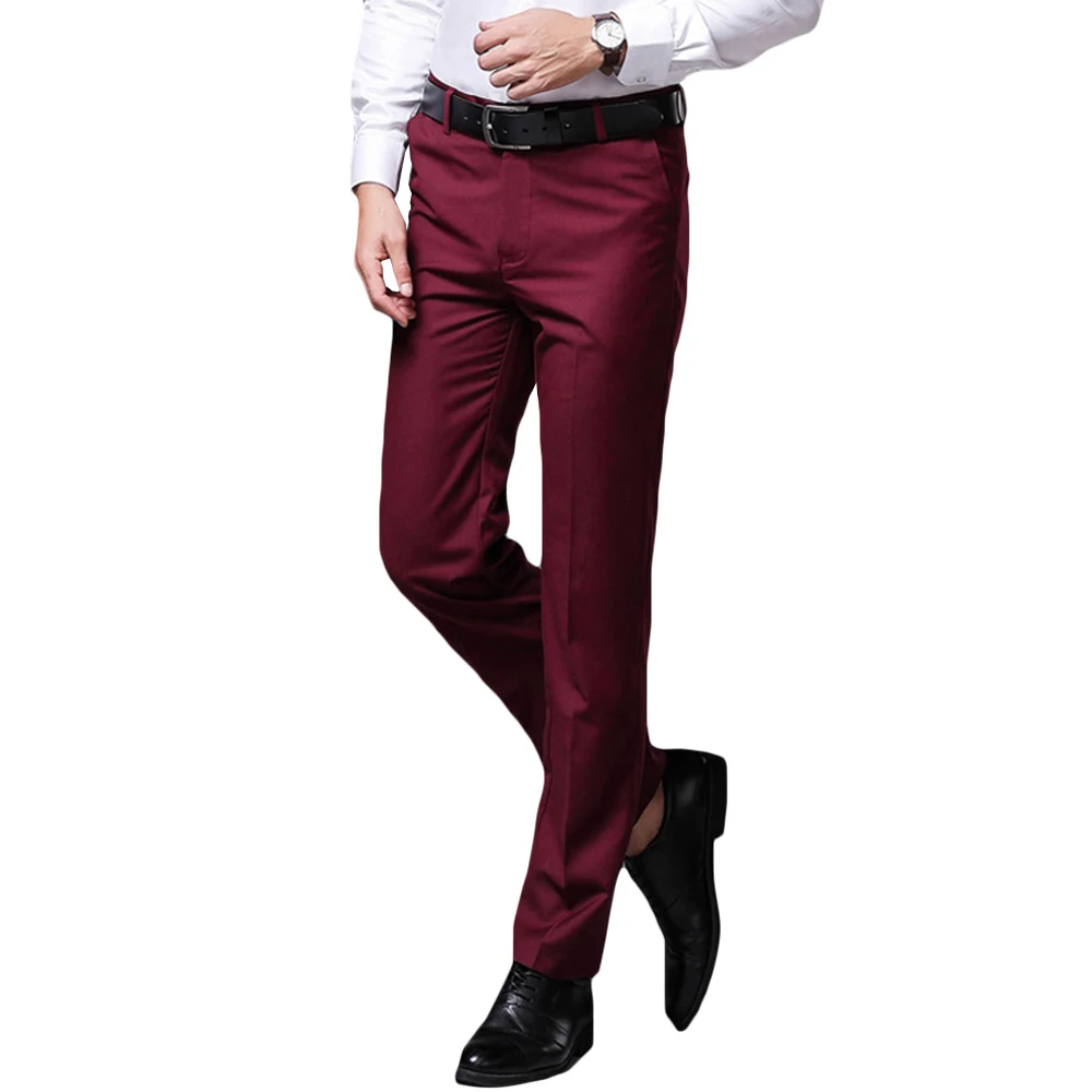 Wine Red ZUSIGEL классический приталенный черный костюм брюки Смарт повседневные офисные брюки мужские прямые длинные мужские s брюки - Цвет: Wine Red
