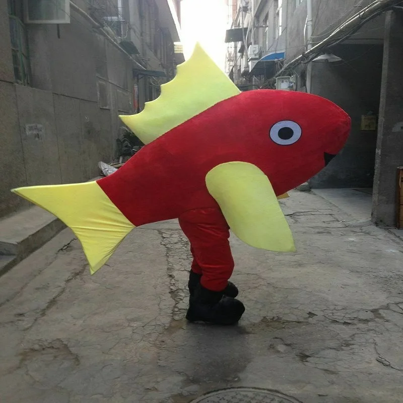 Костюм талисмана с красной рыбой на Хэллоуин Меховые костюмы Вечерние пушистым