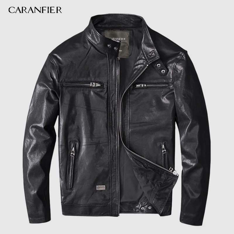 CARANFIER овчина мужская кожаная куртка брендовая мотоциклетная