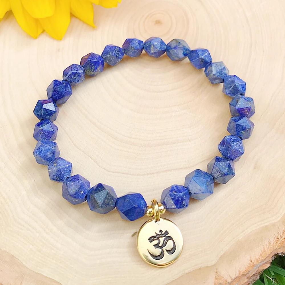 Натуральный браслет Ruberthen из лазурита мала бусины со звездой лотос Ом