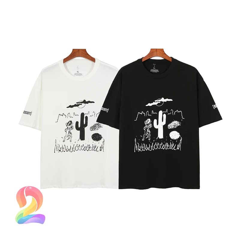 

Oversize Travis Scott T-shirts Men's Women's High Quality Cotton Simple Pen Cactus Pattern Short Sleeves Cactus Jack Casual Tees