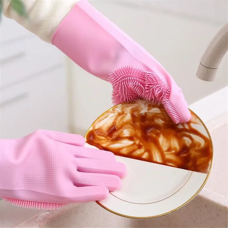 2Pcs=1 Pair Silicone Kitchen Cleaning Dishwashing Gloves Magic Scrubber Rubber Dish Washing Tools Gadgets | Дом и сад