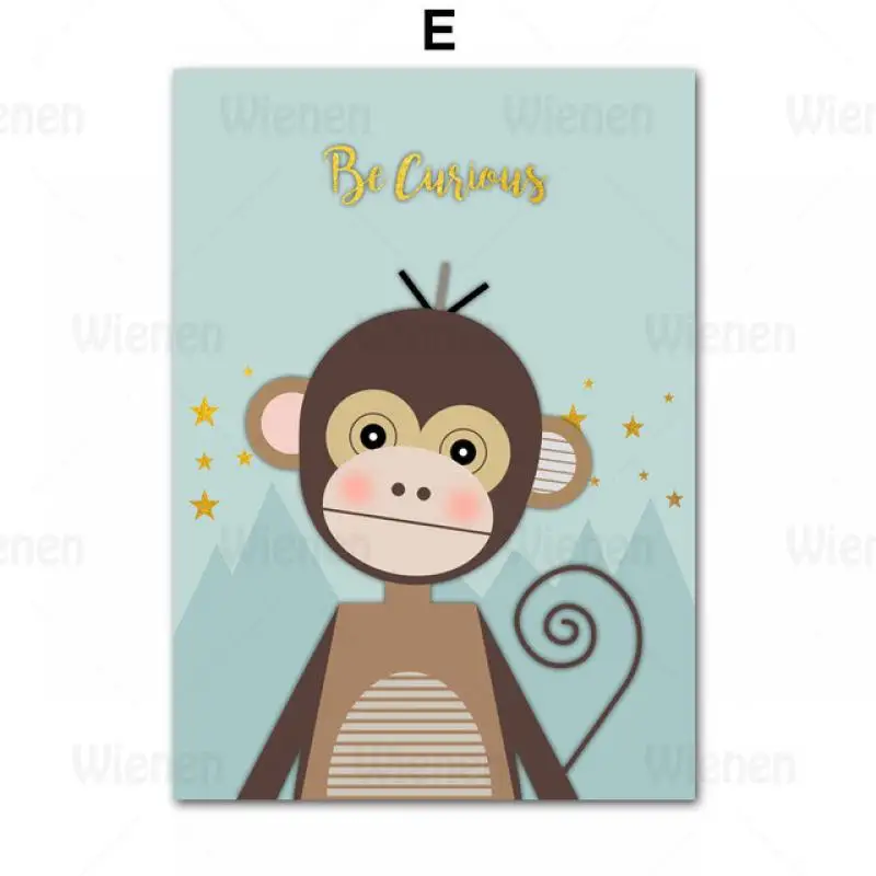 

Nordic Poster Cartoon Animal Wall Art Elephant Lion Tiger Zebra Giraffe Monkey HD Canvas Painting Home Decor Nursery Kids Room