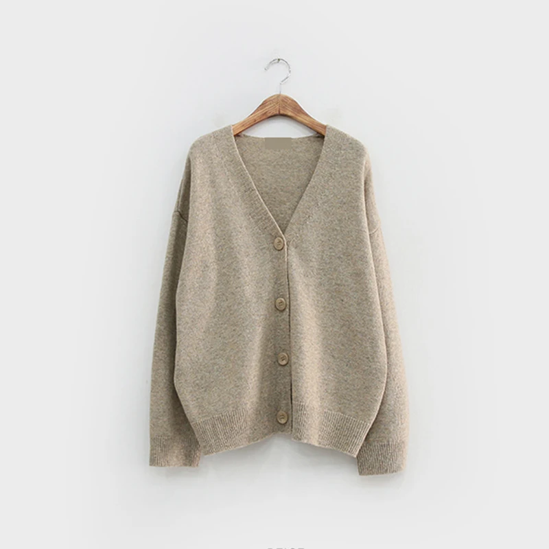 Осенний свитер кардиган с V-образным вырезом зимний Хлопковый вязаный джемпер