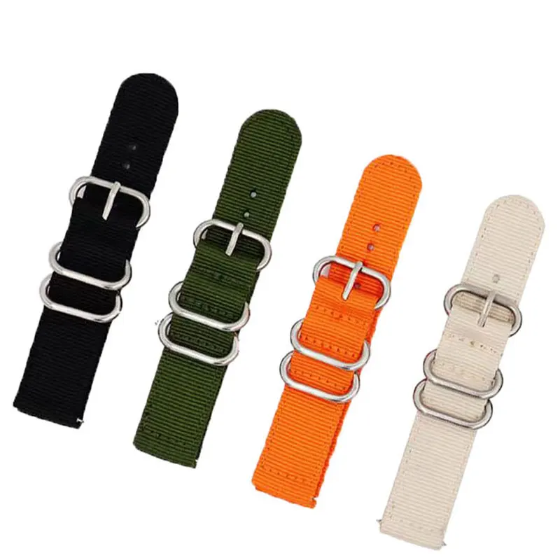 

Two-section double-layer thickened canvas nylon woven watch with 18 20 22mm switch hole watch accessory white buckle