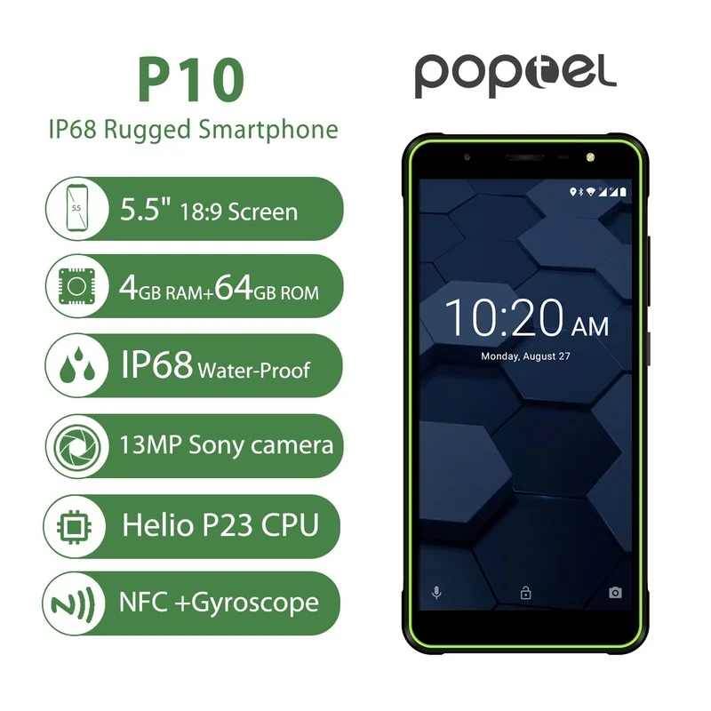 global version poptel p10 rugged sports smartphone 4gb ram 64gb rom octa core android 8 1 nfc 3600mah new unlocked mobile phones free global shipping