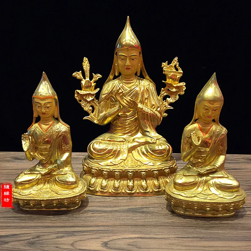 

GOOD --LARGE # BUDDHIST BUDDHISM EFFICACIOUS PROTECTION TIBET NEPAL GOLD-PLATED BRASS GOLD MASTER KABA BUDDHA STATUE-A SET