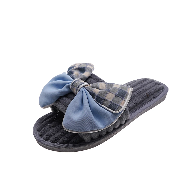 

Winter Warm Women Corduroy Slippers Indoor Floor Gingham Big Butterfly-knot Flat House Slides Casual Sweet Shoes Ladies Home