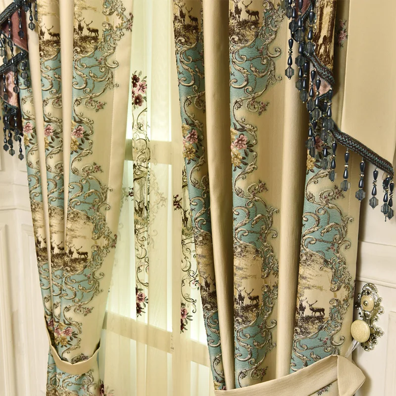 Европейские Роскошные жаккардовые 3D шторы с рисунком оленя для гостиной вышитый