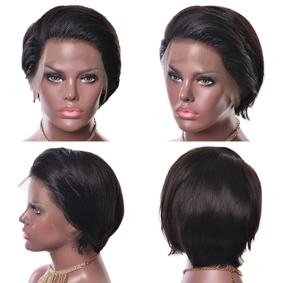 YVONNE дизайн Pixie Cut Короткие парики бразильский Remy кружева передние человеческие волосы парики прямые натуральный цвет