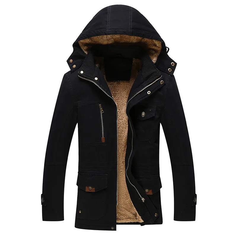 

Winter Jacket Men Thick Warm Wool Liner Hooded Collar Mid-long Men Outerwear Plus Size Casual Cotton Windbreaker Winter Coat Men