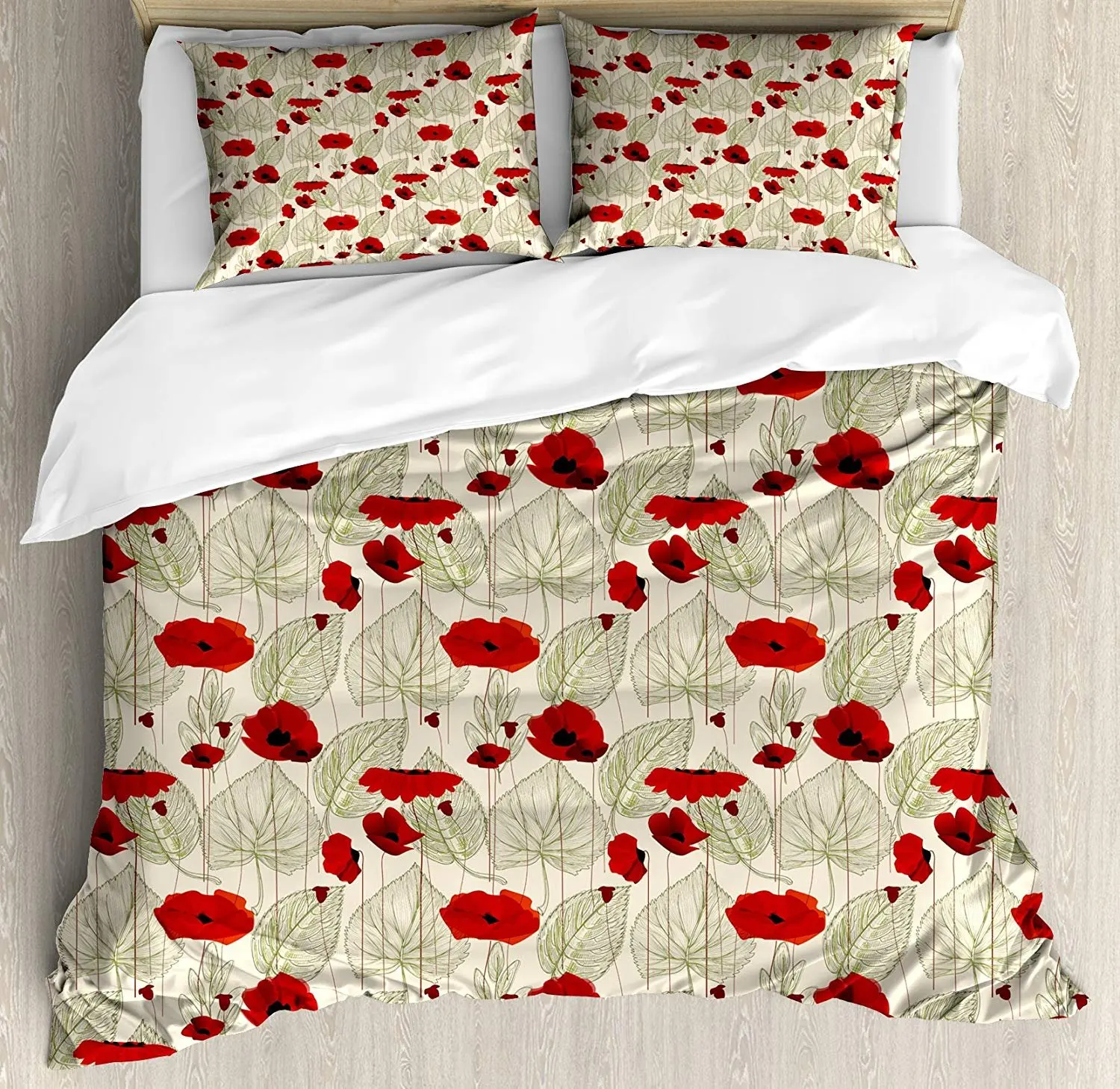 

Poppy Bedding Set Sketchy Tree Leaves with Rural Floral Growth Botany Nature Inspired Art Duvet Cover Pillowcase For Home