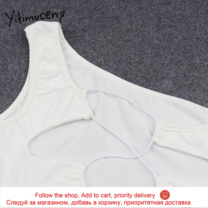 

Yitimuceng Inclined Shoulder Tank Tops for Women White Hollow Out Bandage Backless Summer 2021 Sexy Streetwear Tube Top New