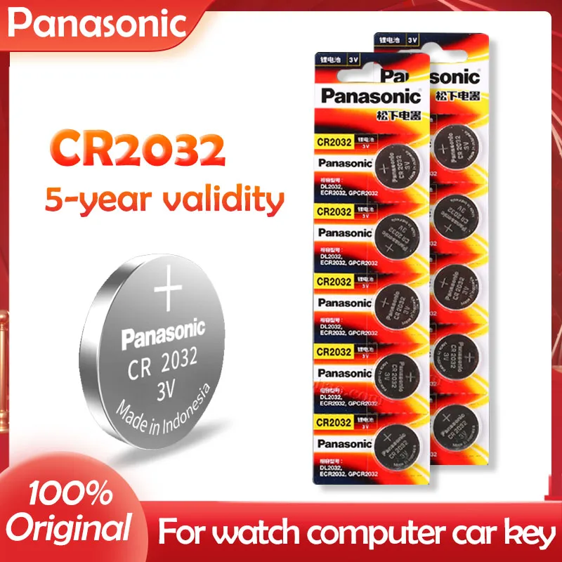 10 шт. Оригинальная литиевая батарея PANASONIC CR2032 CR 2032 3V для часов, калькулятора, часов с будильником, пульта дистанционного управления, игрушек, кнопочных батарей и монеток